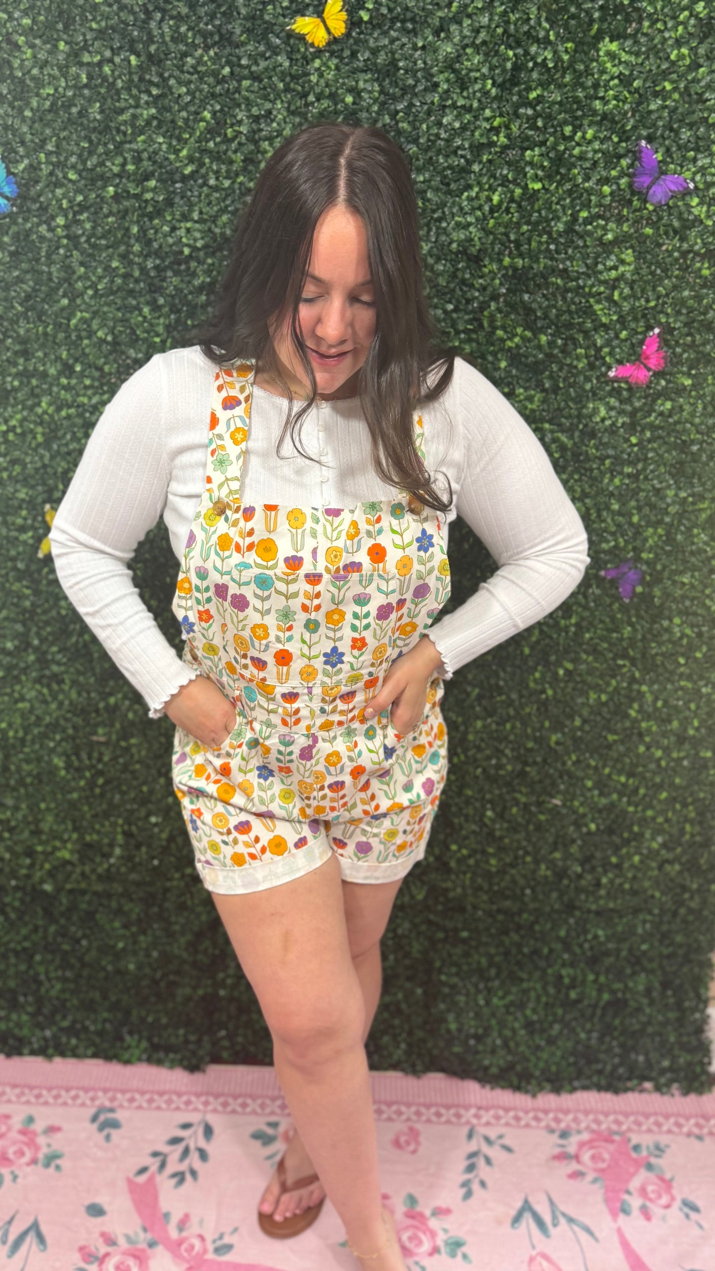 RETRO MOD FLORAL PRINT SHORTALLS