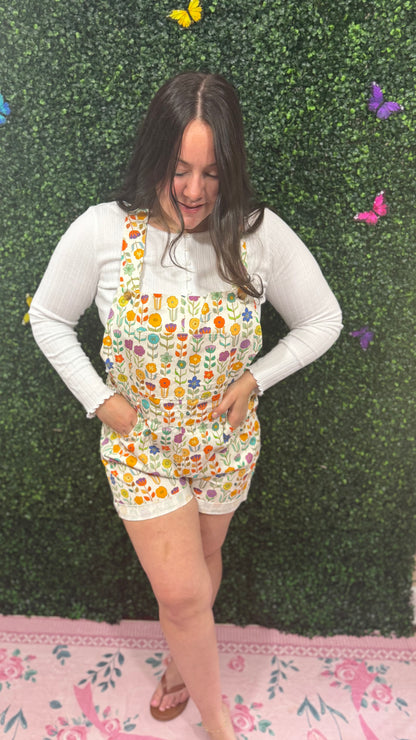 RETRO MOD FLORAL PRINT SHORTALLS