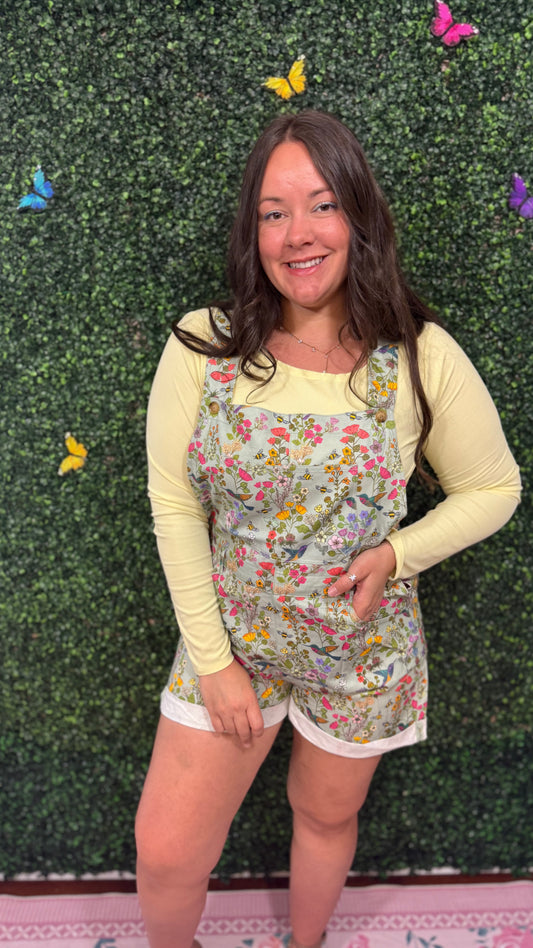 HUMMINGBIRD PRINT SHORTALLS
