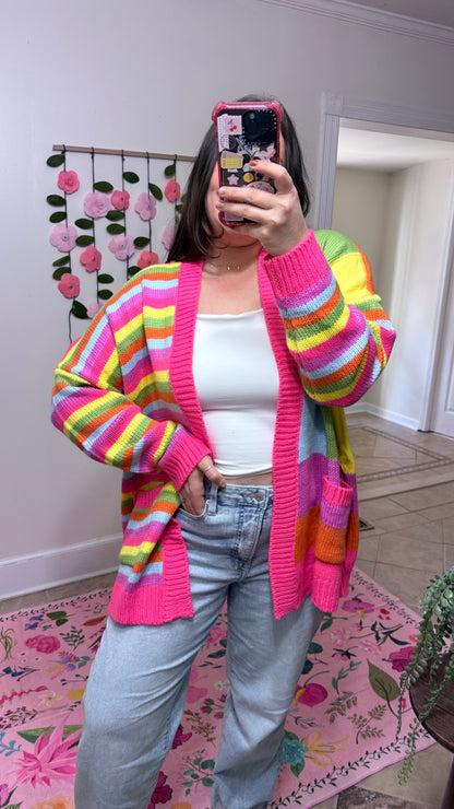 Color Pop Rainbow Stripe Cardigan