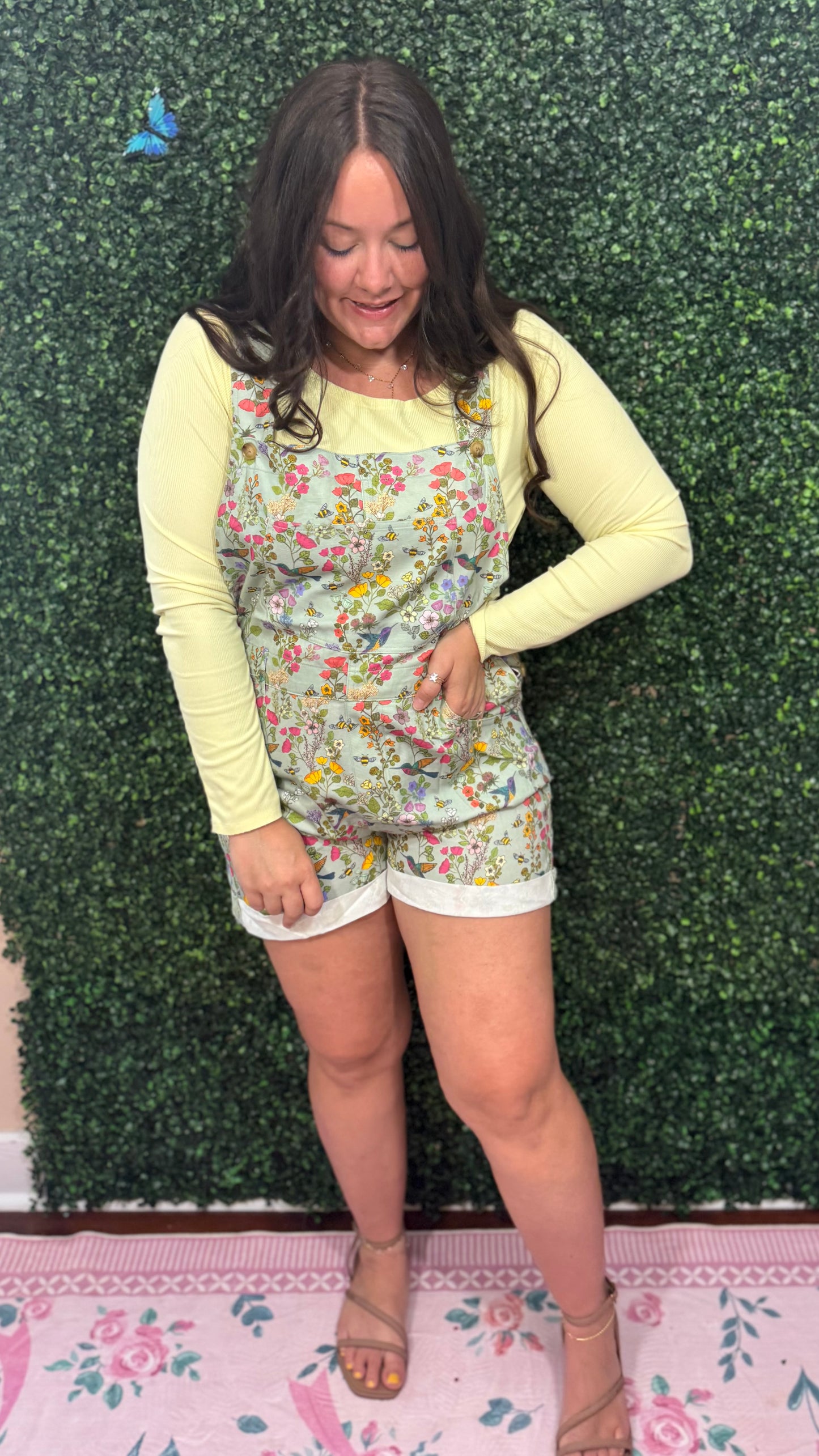 HUMMINGBIRD PRINT SHORTALLS