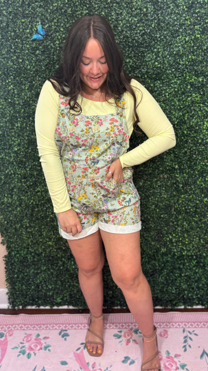 HUMMINGBIRD PRINT SHORTALLS