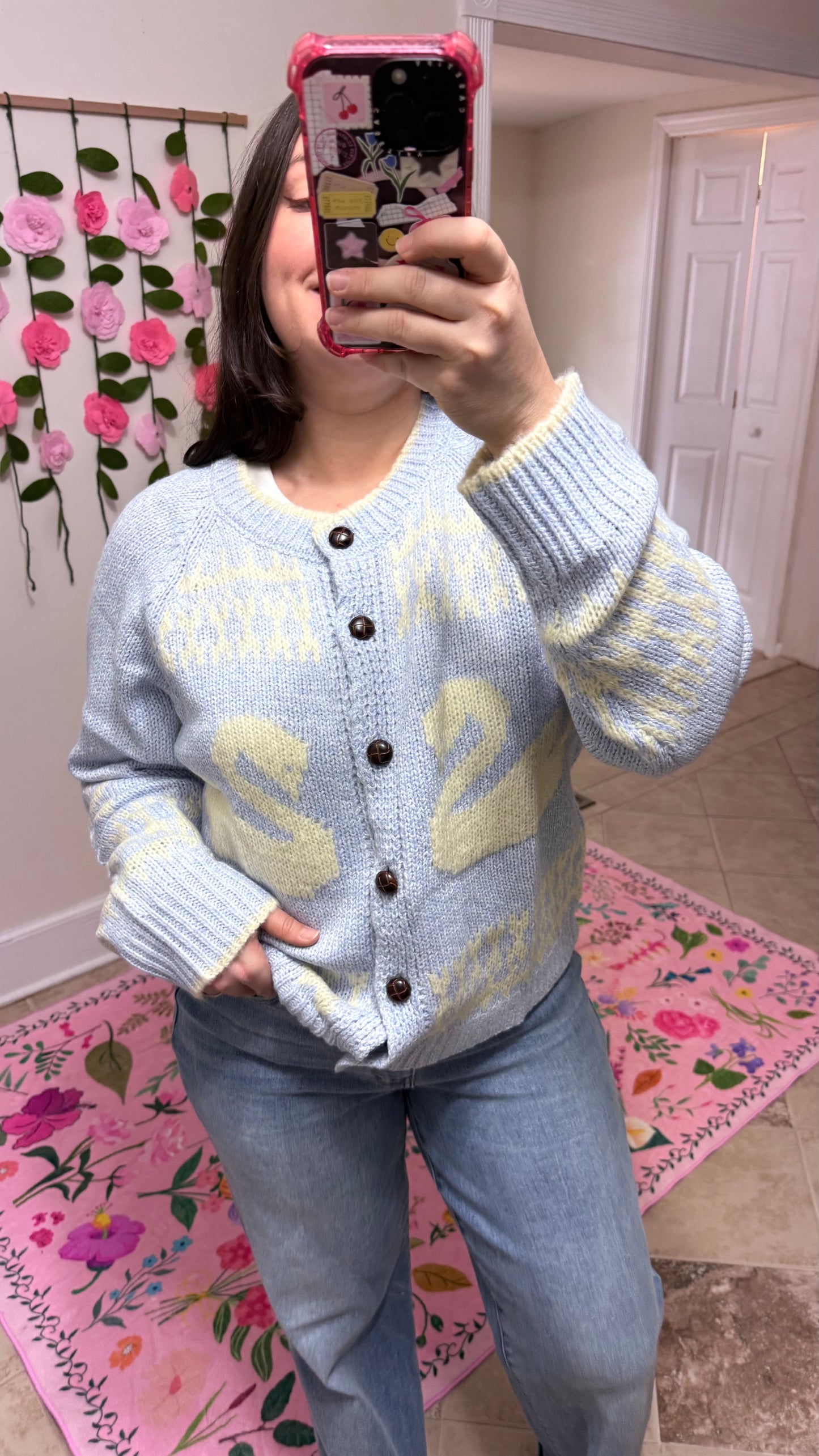 Swan Lake Knit Cardigan Sweater – Blue