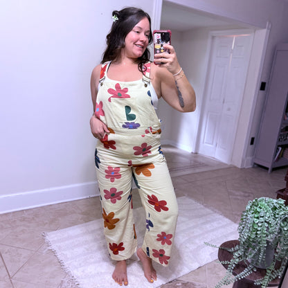 Colorful Daisy Print Overalls