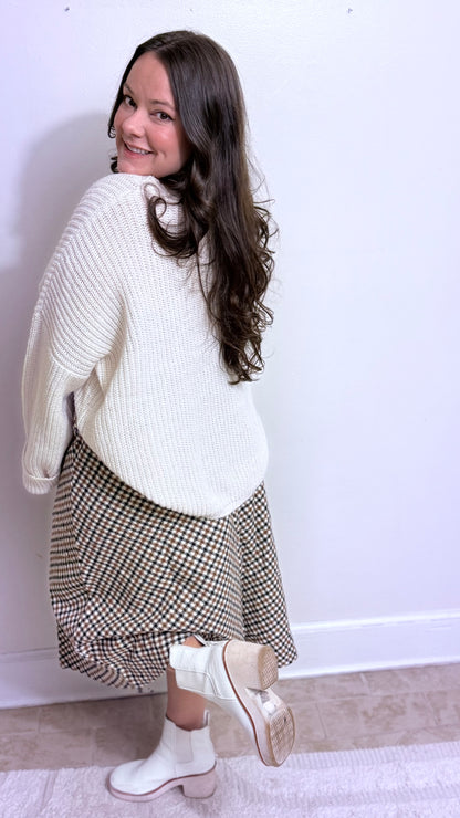 Cinnamon Houndstooth Midi Skirt