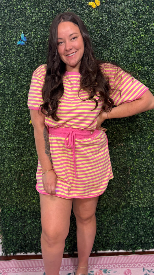 Pink Stripe Skort Set (S-XL)