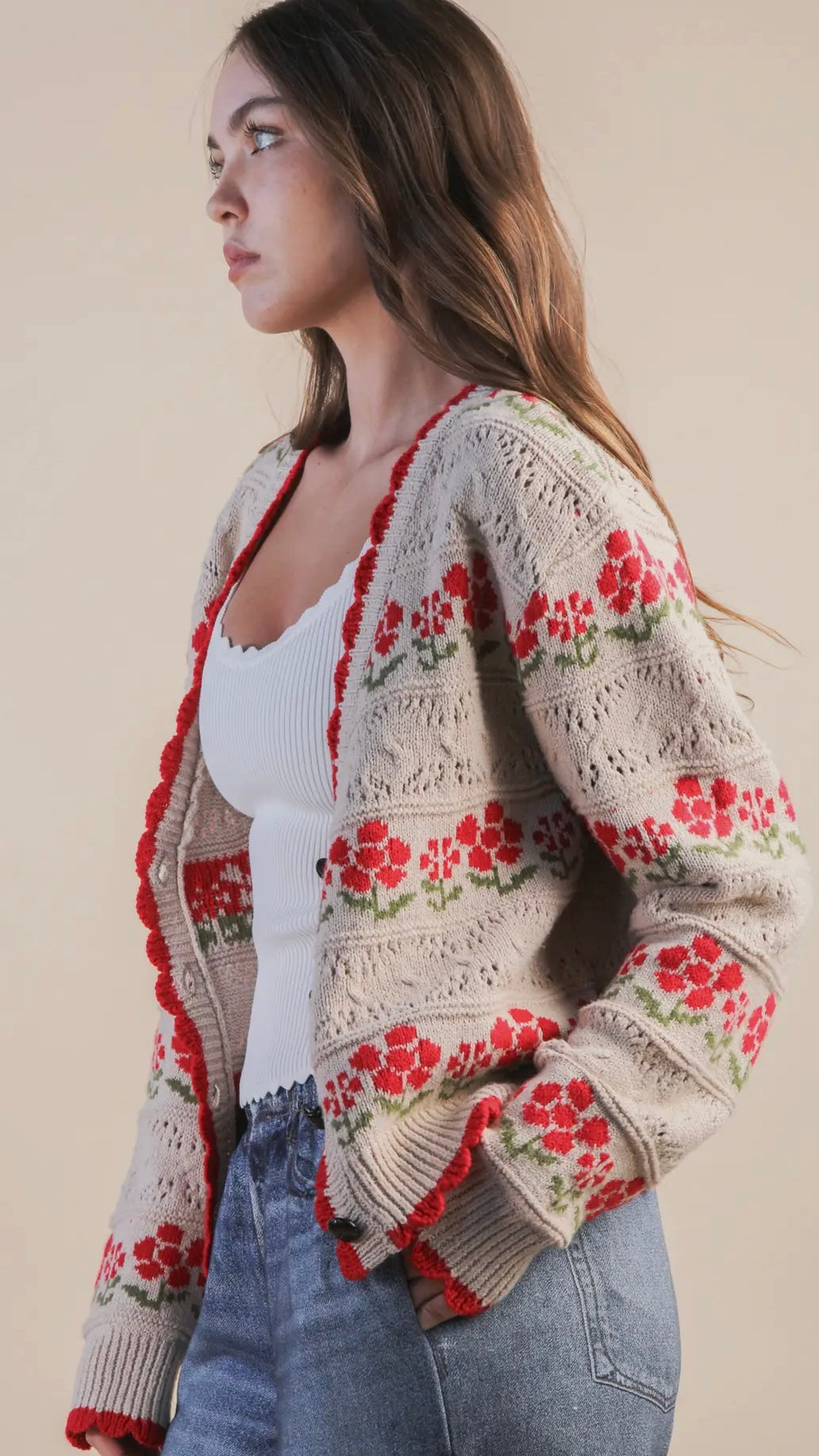 Red Floral Cardi