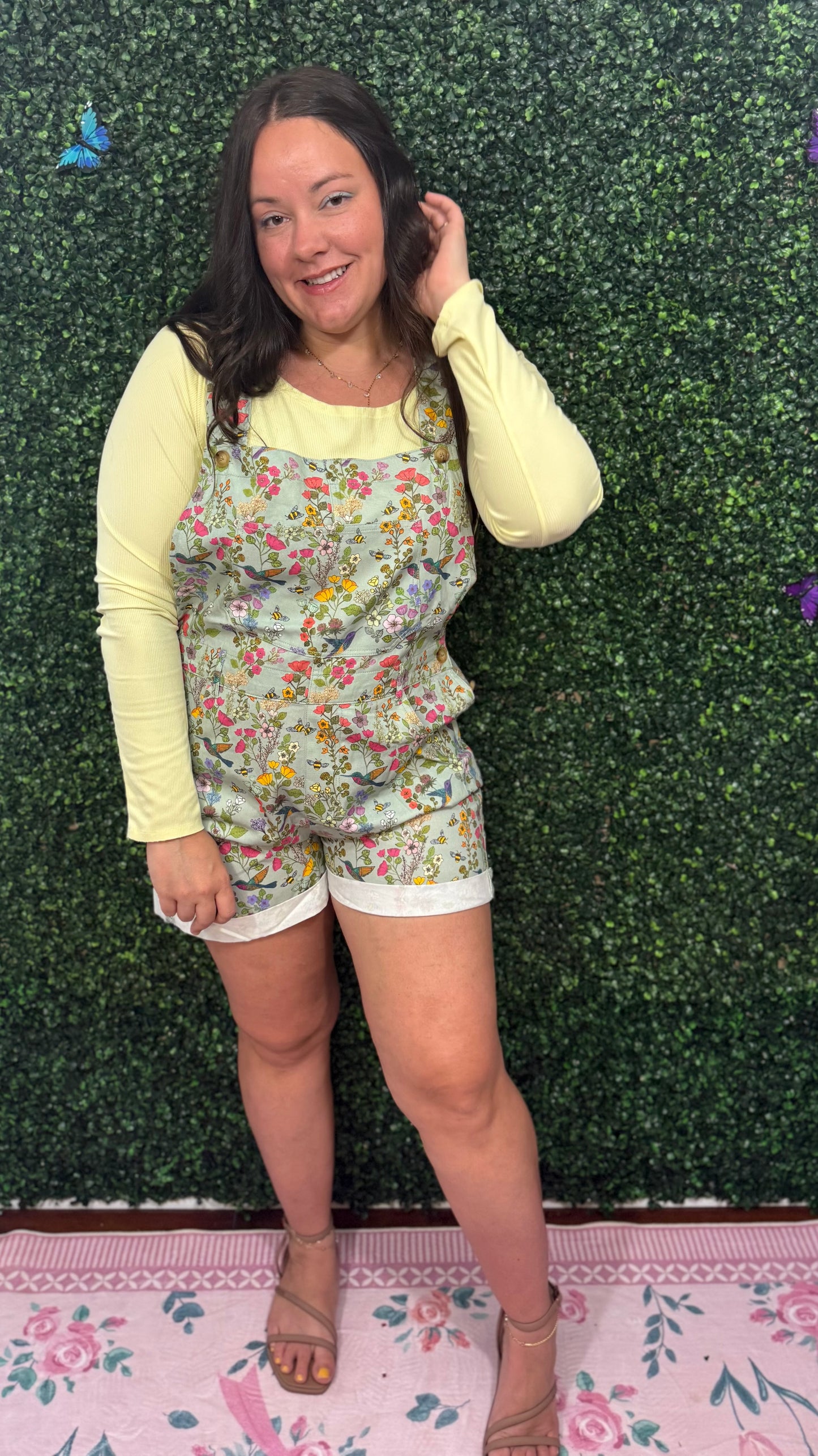 HUMMINGBIRD PRINT SHORTALLS