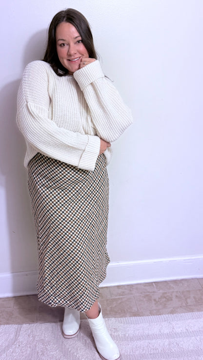 Cinnamon Houndstooth Midi Skirt