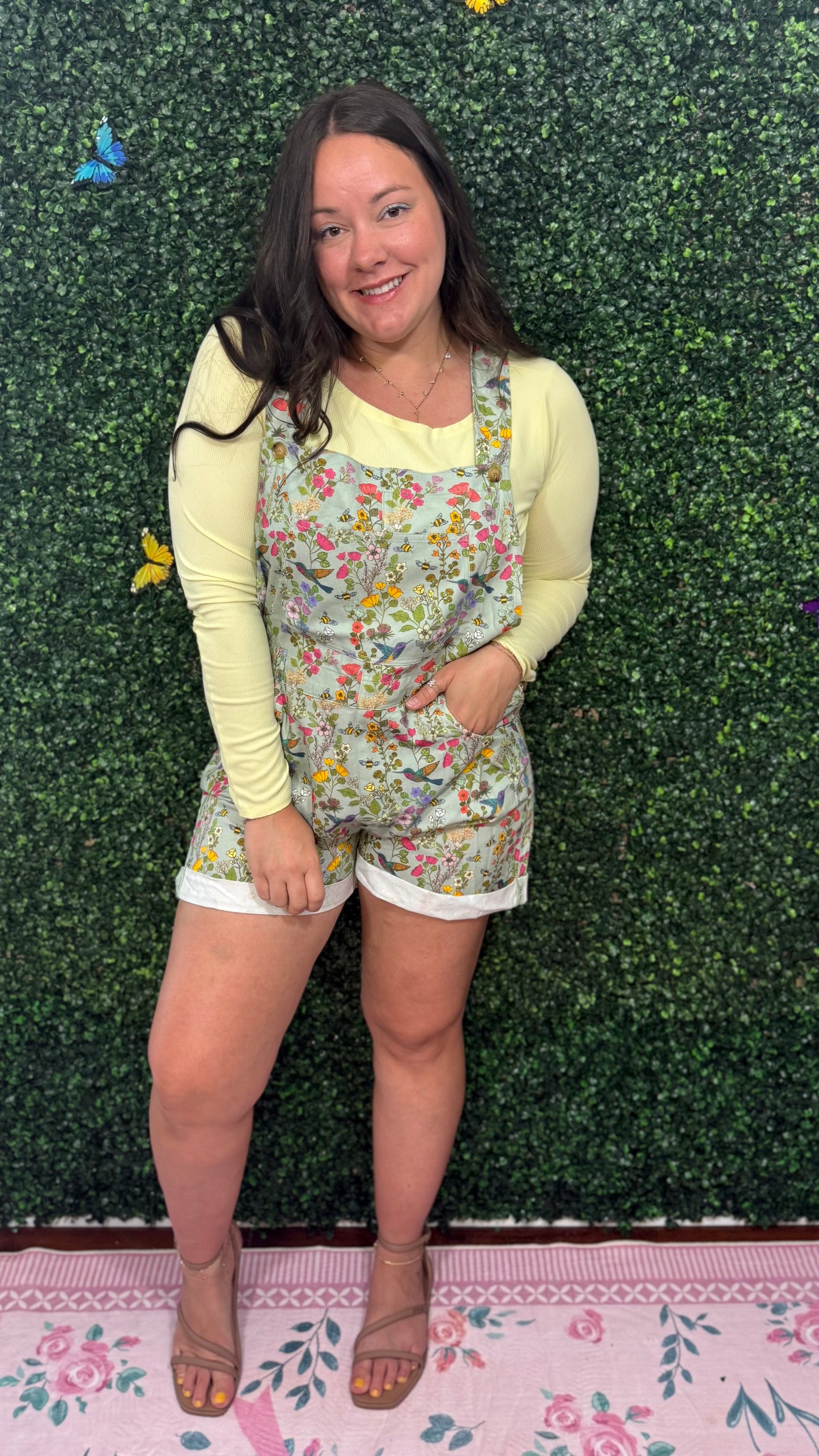 HUMMINGBIRD PRINT SHORTALLS