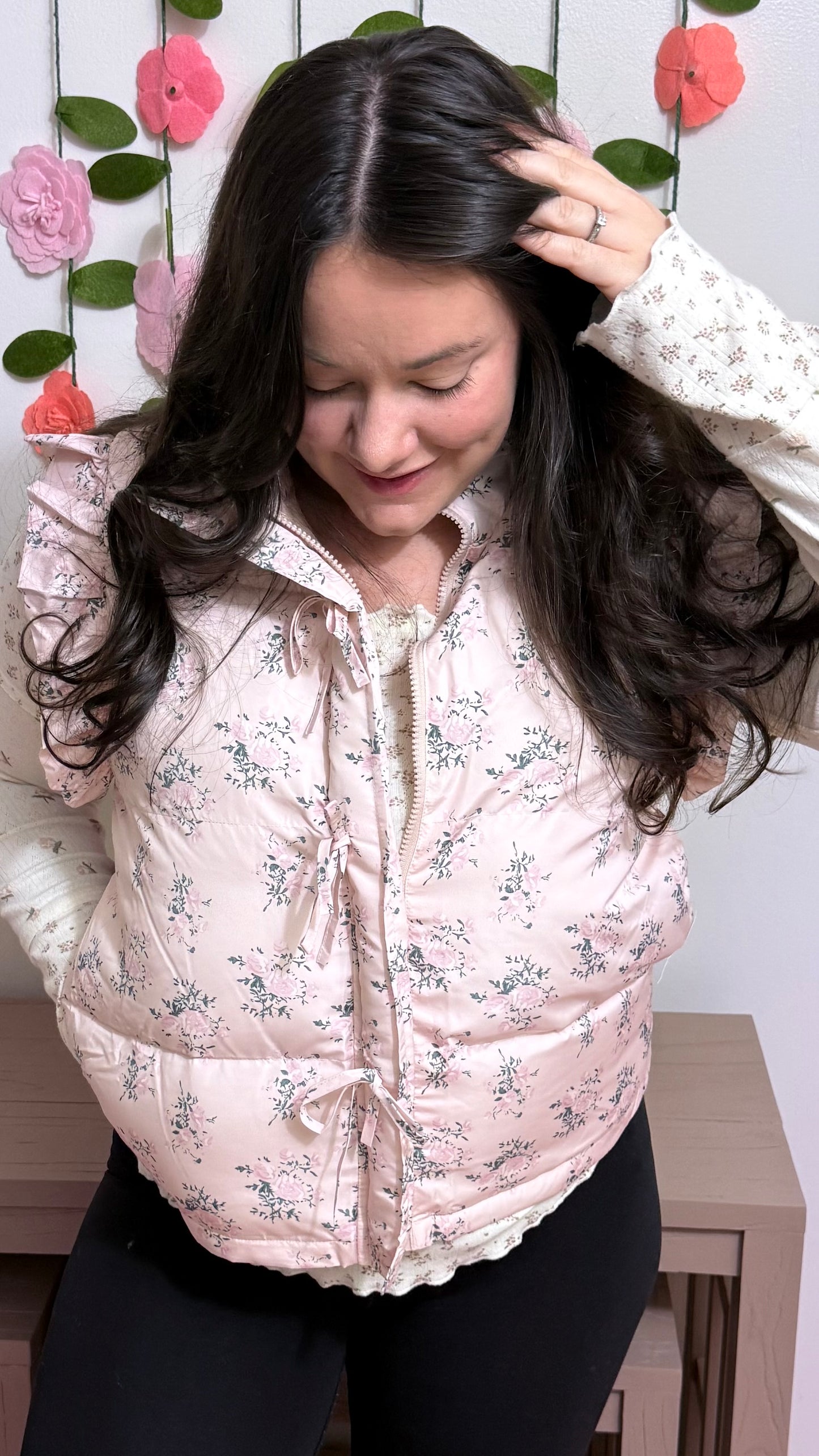 Frosted Blossom Puffer Vest