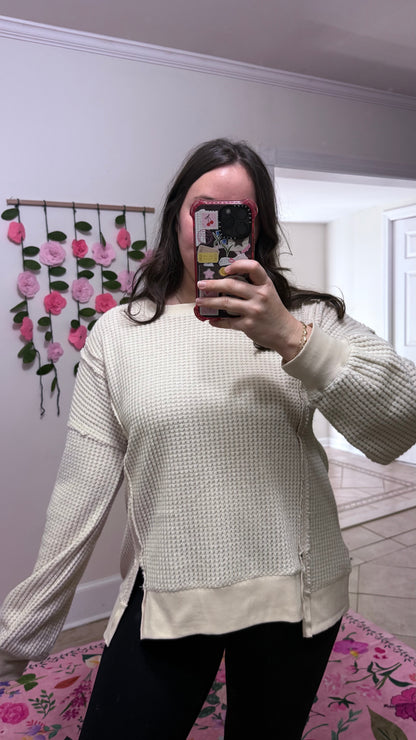 Sweet Cream Waffle Knit Pullover