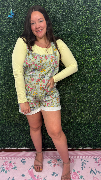 HUMMINGBIRD PRINT SHORTALLS
