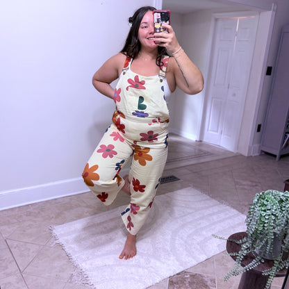 Colorful Daisy Print Overalls
