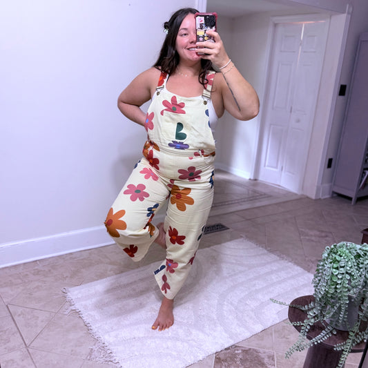 Colorful Daisy Print Overalls