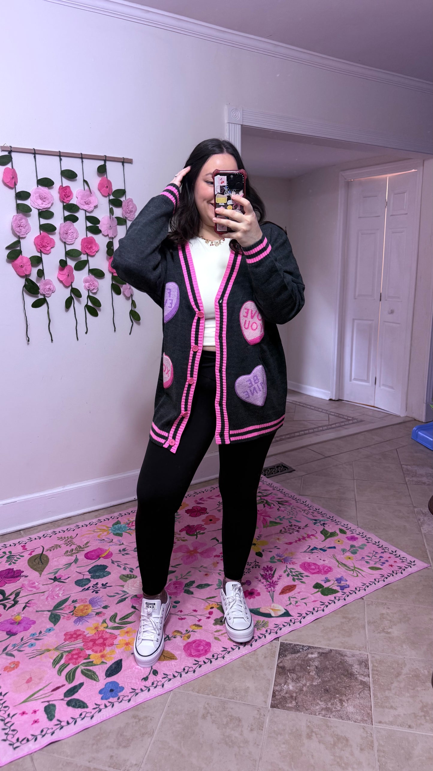 Candy Heart Cardi – Chenille Patch Valentine Cardigan