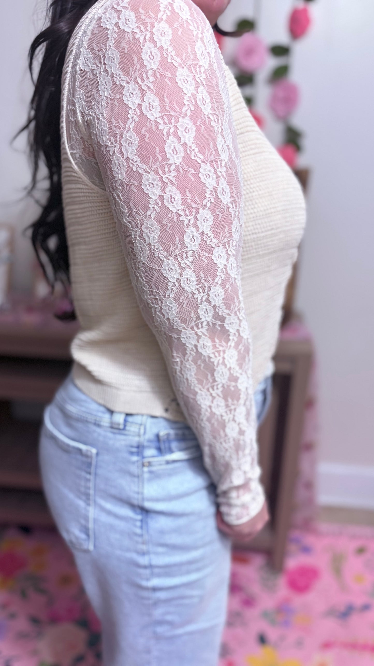 Sweetheart Lace Mock Neck Top