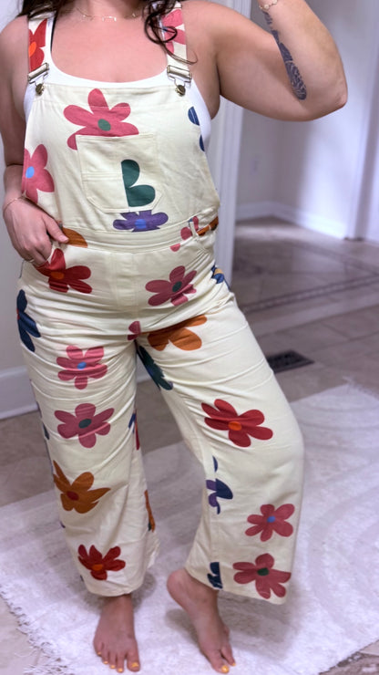 Colorful Daisy Print Overalls