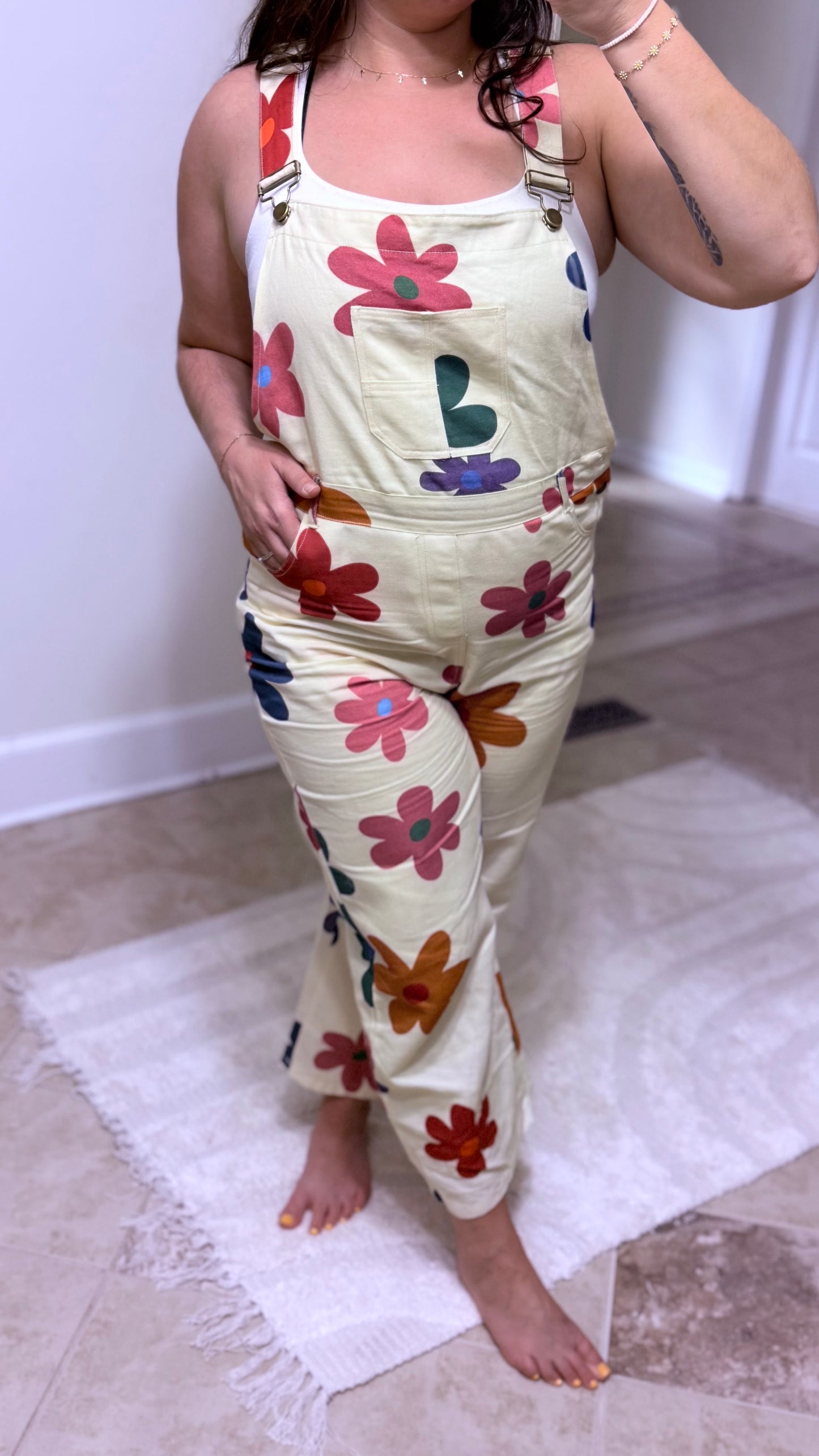 Colorful Daisy Print Overalls