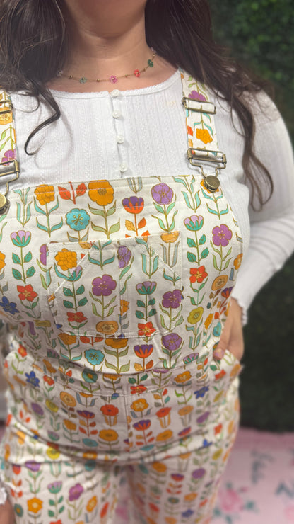 RETRO FLORAL PRINT OVERALLS