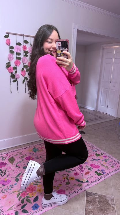 Happy Heart Sequin Cardi – Pink Valentine Cardigan