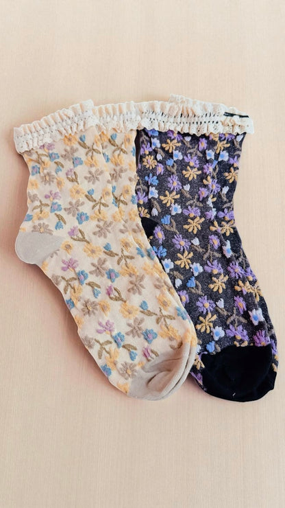 Vintage Blossom Socks – Cream or Gray Floral