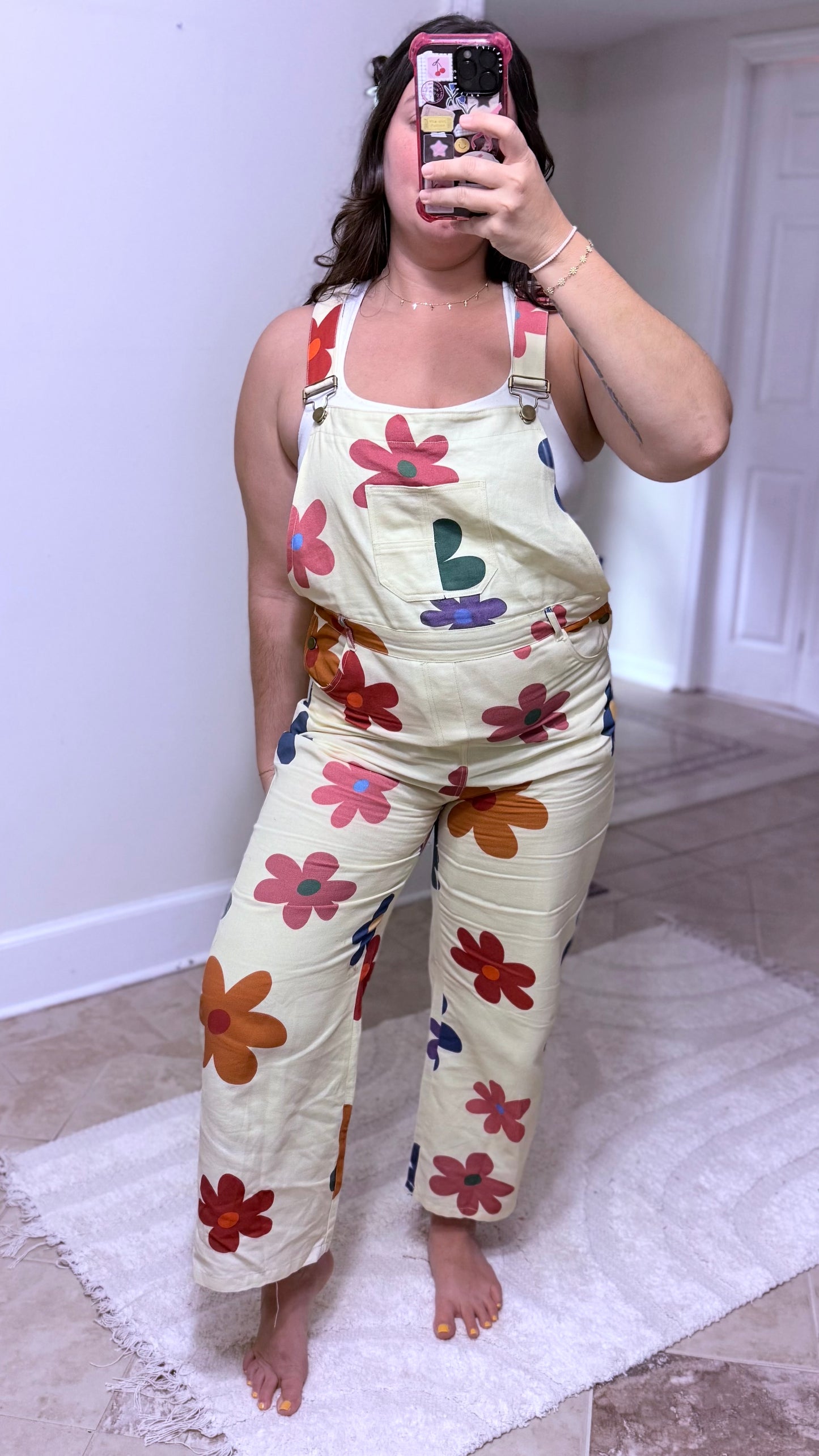 Colorful Daisy Print Overalls