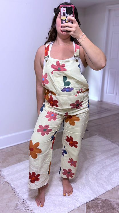 Colorful Daisy Print Overalls