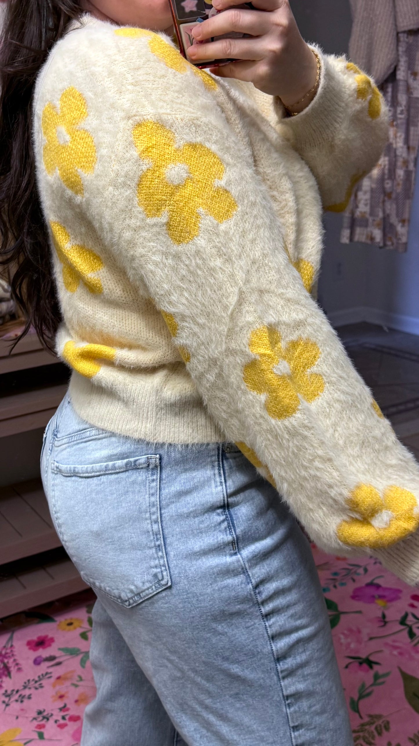 Sunny Bloom Fuzzy Floral Cardigan
