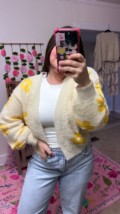 Sunny Bloom Fuzzy Floral Cardigan