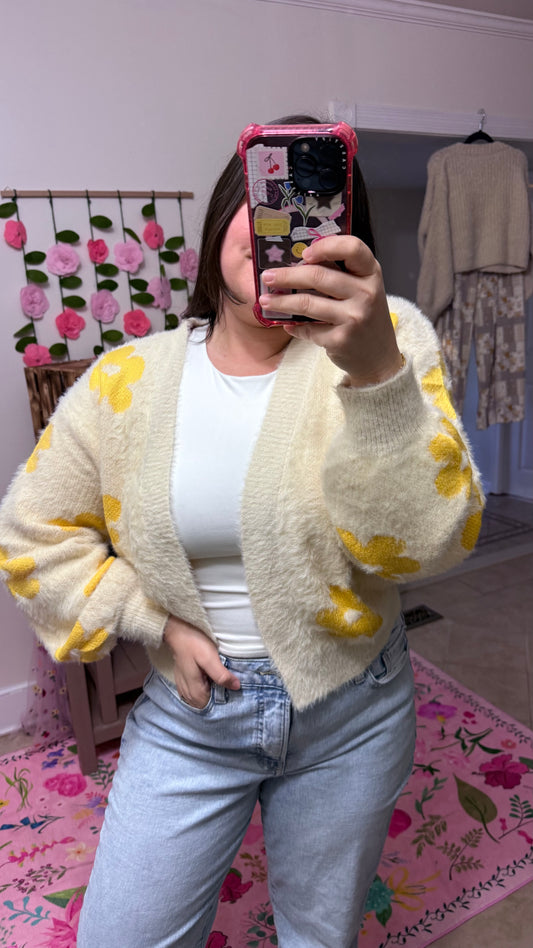Sunny Bloom Fuzzy Floral Cardigan