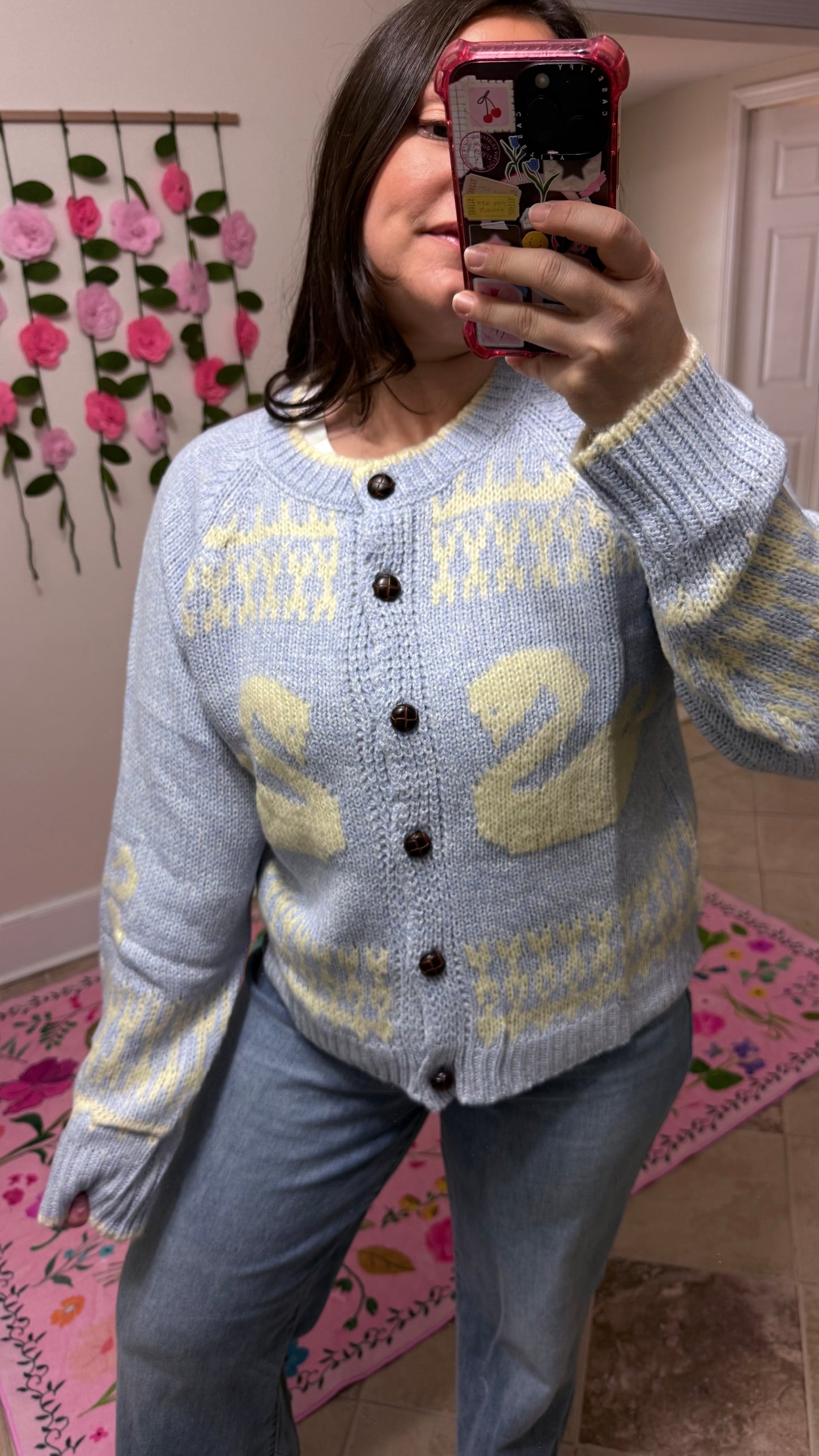 Swan Lake Knit Cardigan Sweater – Blue