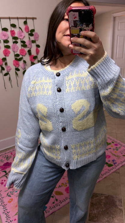 Swan Lake Knit Cardigan Sweater – Blue