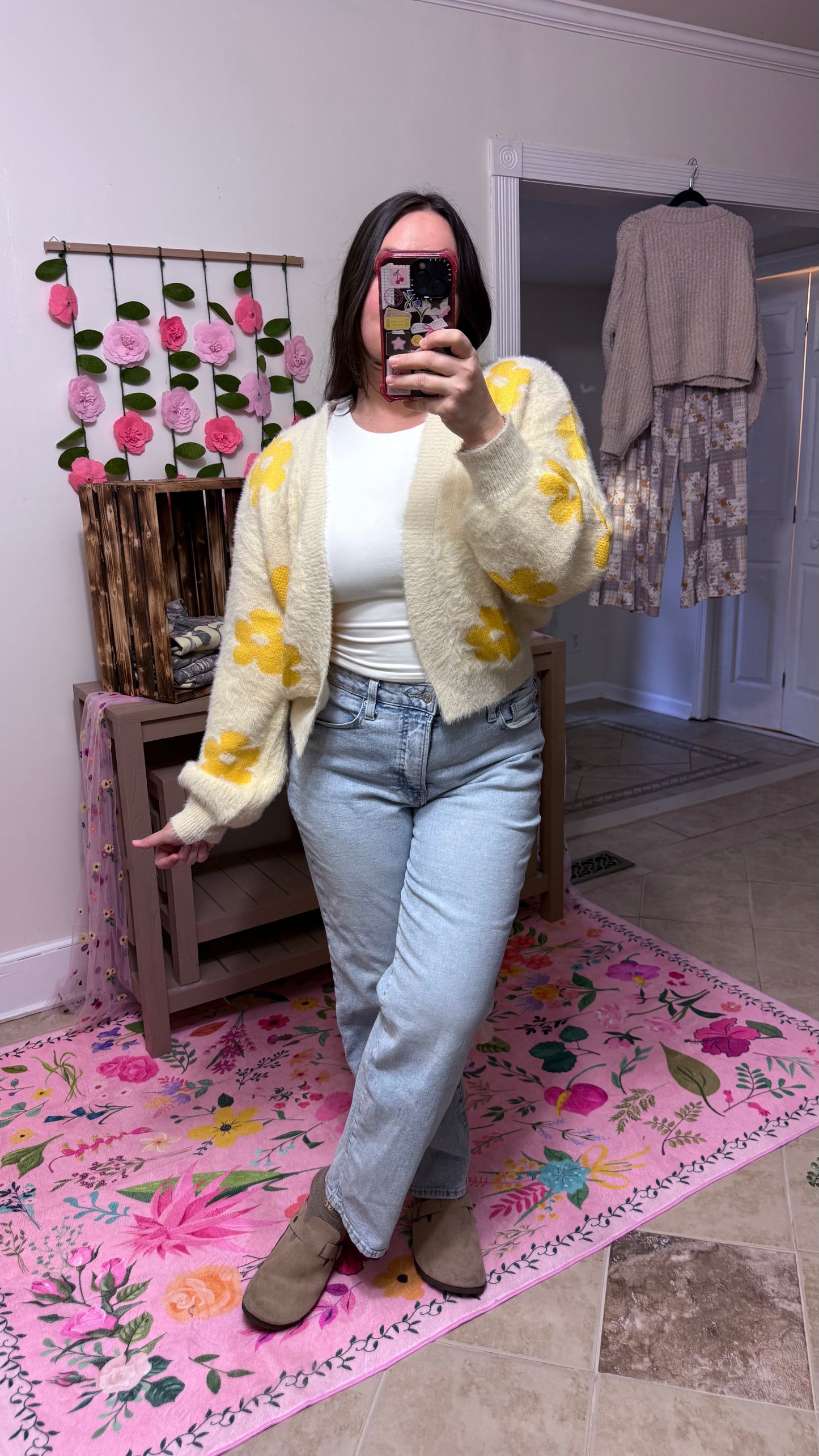 Sunny Bloom Fuzzy Floral Cardigan