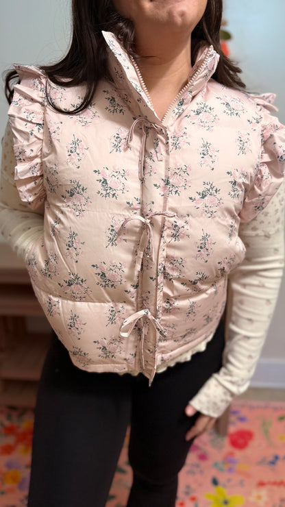 Frosted Blossom Puffer Vest