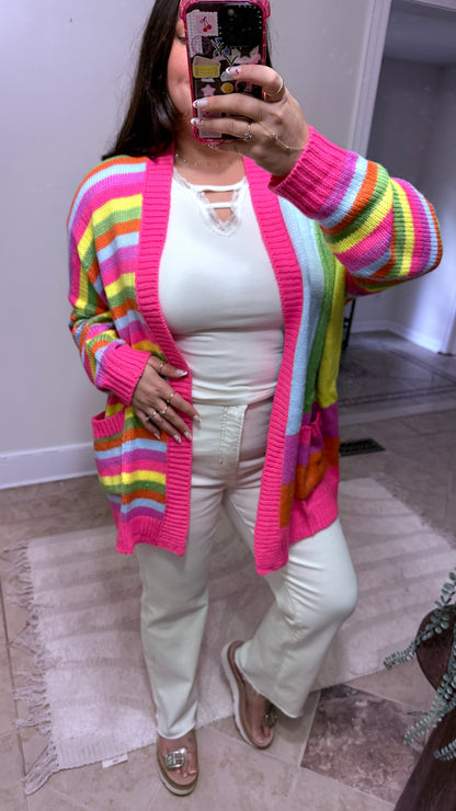 Color Pop Rainbow Stripe Cardigan