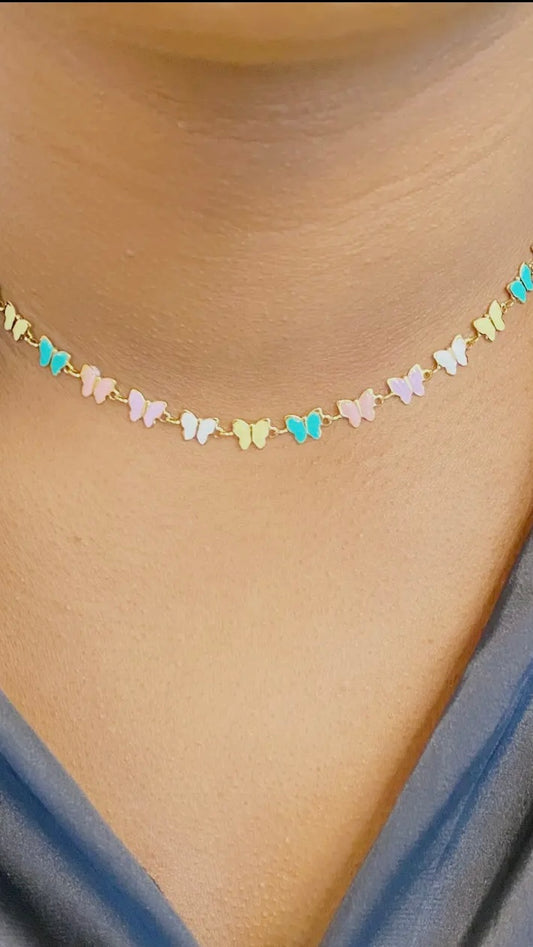 Linked Butterflies Necklace – Pastel Gold Reversible Chain