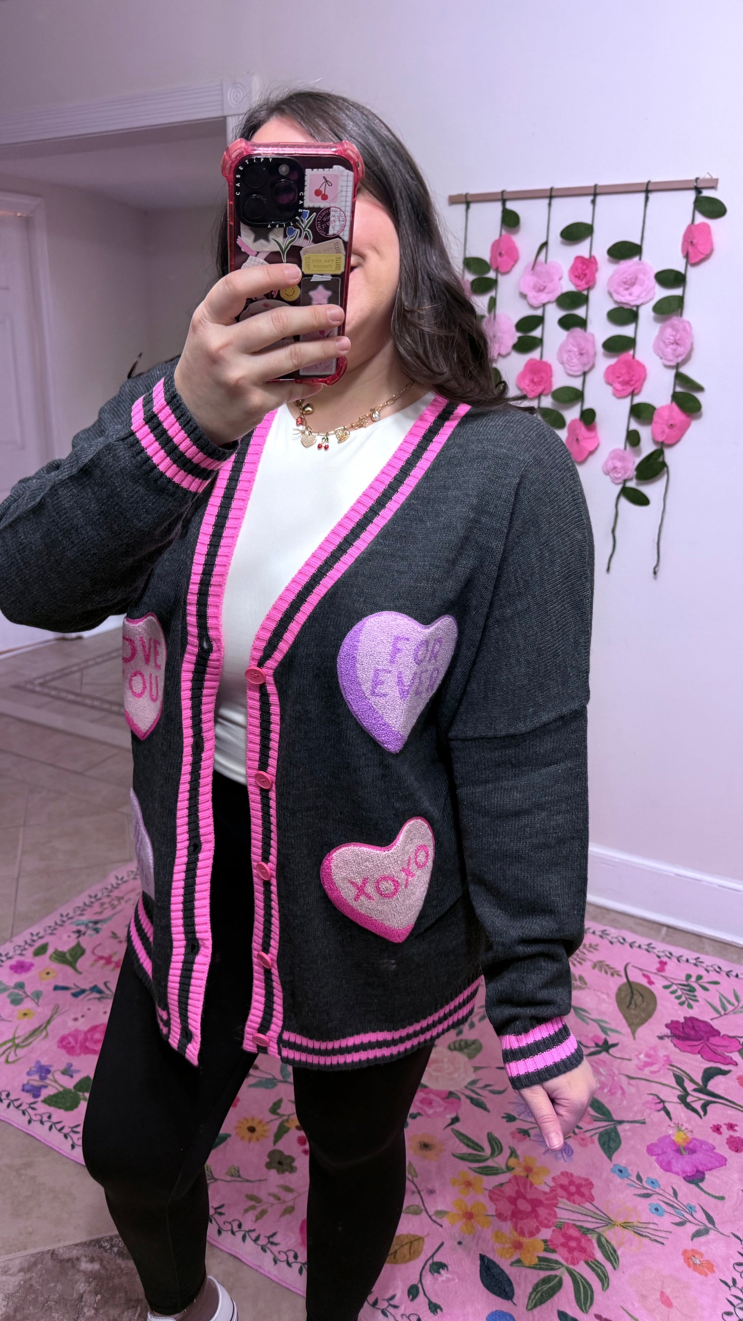 Candy Heart Cardi – Chenille Patch Valentine Cardigan