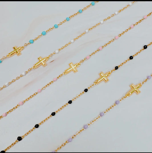 Dainty Color Dots Cross Bracelet