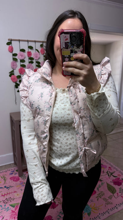 Frosted Blossom Puffer Vest