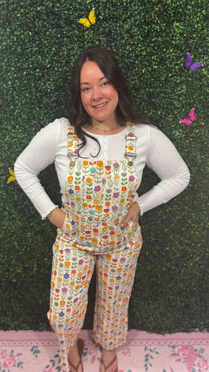 RETRO FLORAL PRINT OVERALLS