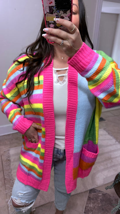 Color Pop Rainbow Stripe Cardigan