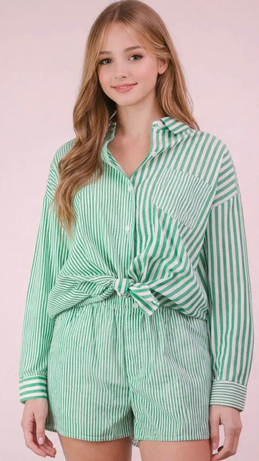 Green Stripe Easy Button Down