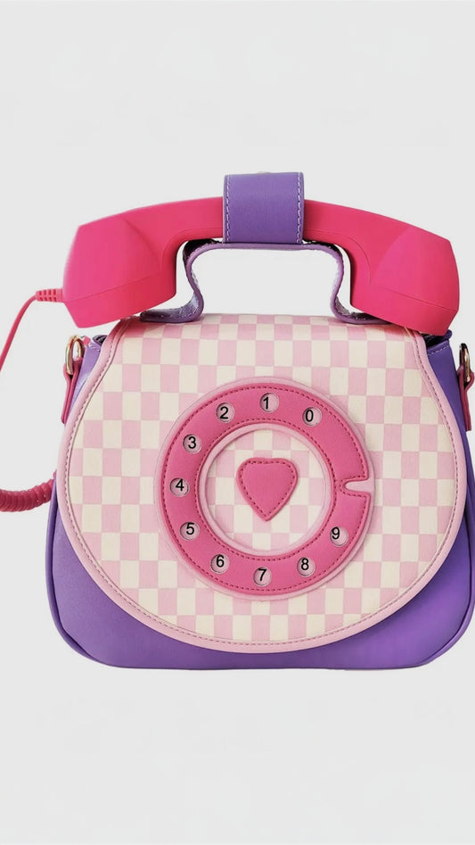 Pastel Checkerboard Ring Ring Phone Purse | Retro Phone Handbag