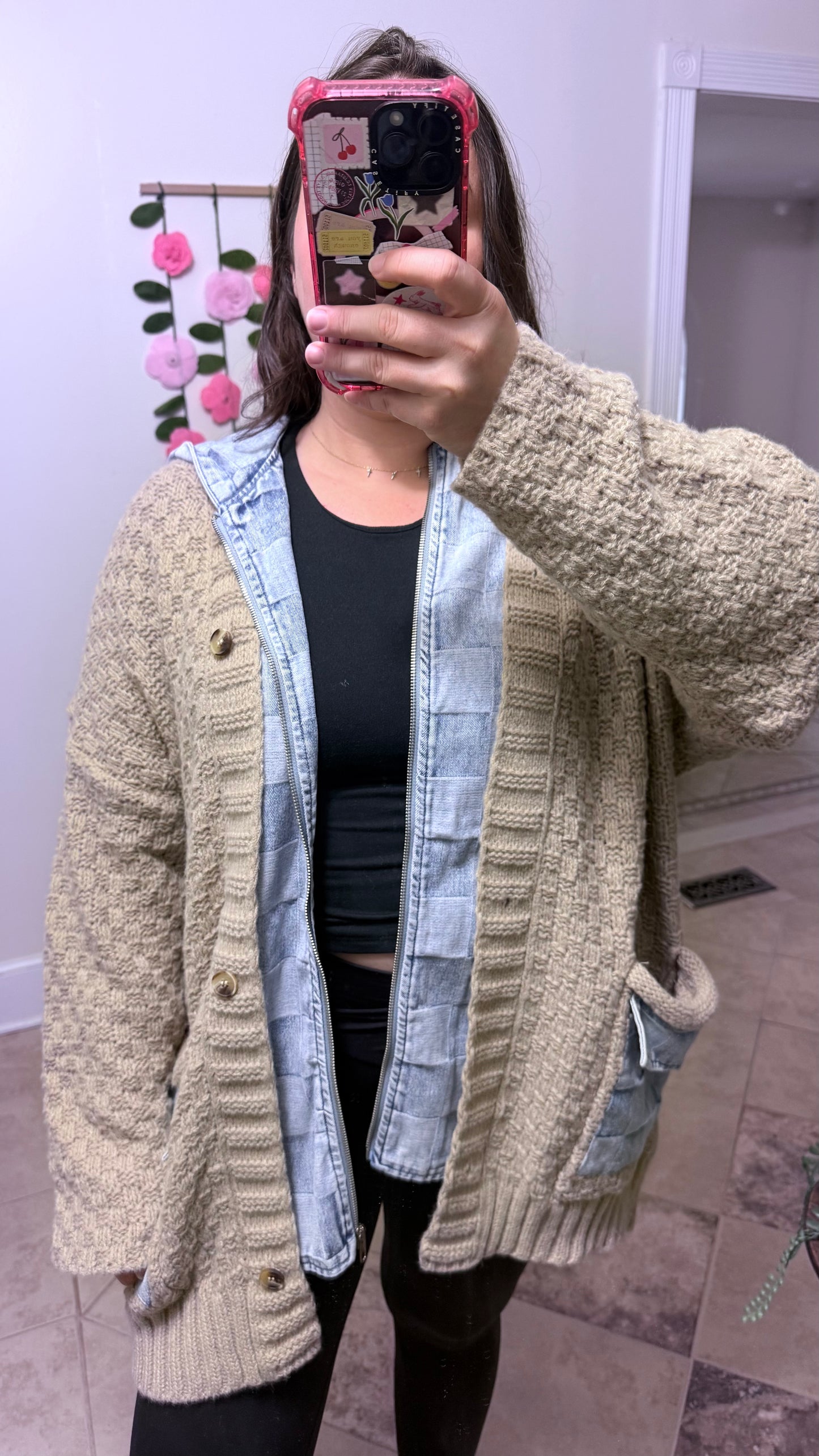 Denim Dreams Checker Cardigan Coat