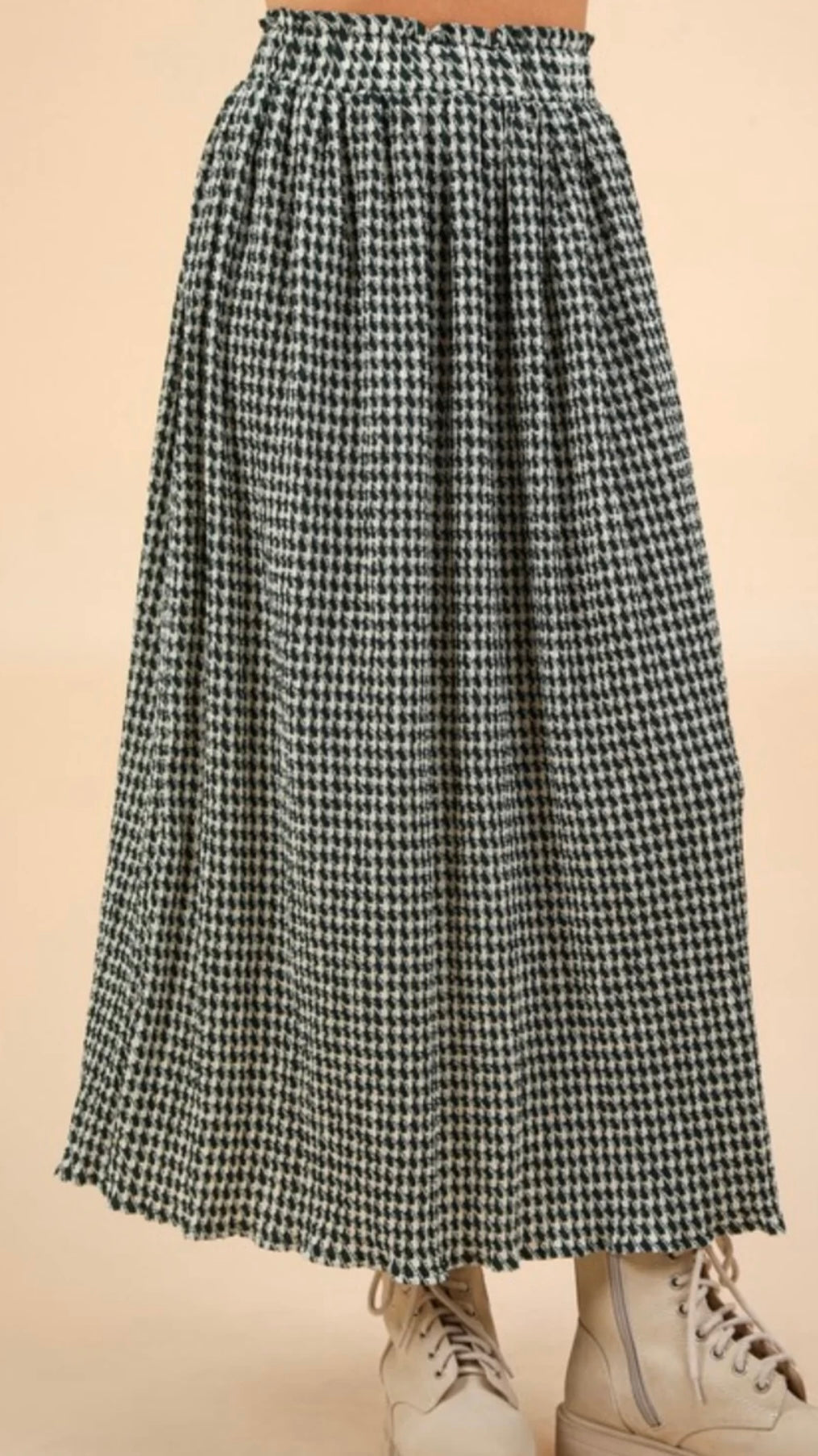 Green Houndstooth Midi Skirt