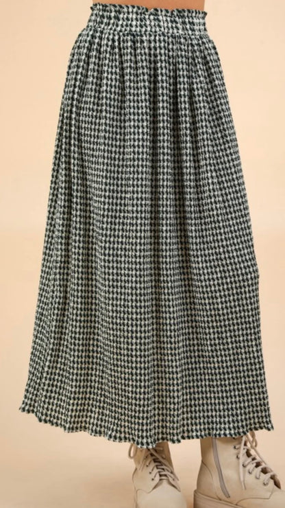Green Houndstooth Midi Skirt