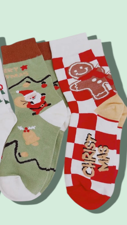 Festive Holiday Socks – Santa, Tree, or Gingerbread