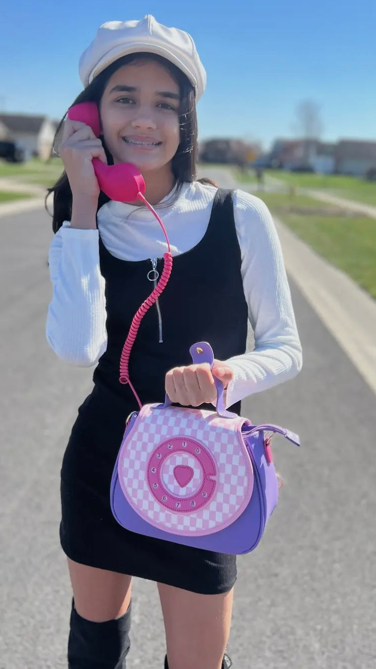 Pastel Checkerboard Ring Ring Phone Purse | Retro Phone Handbag