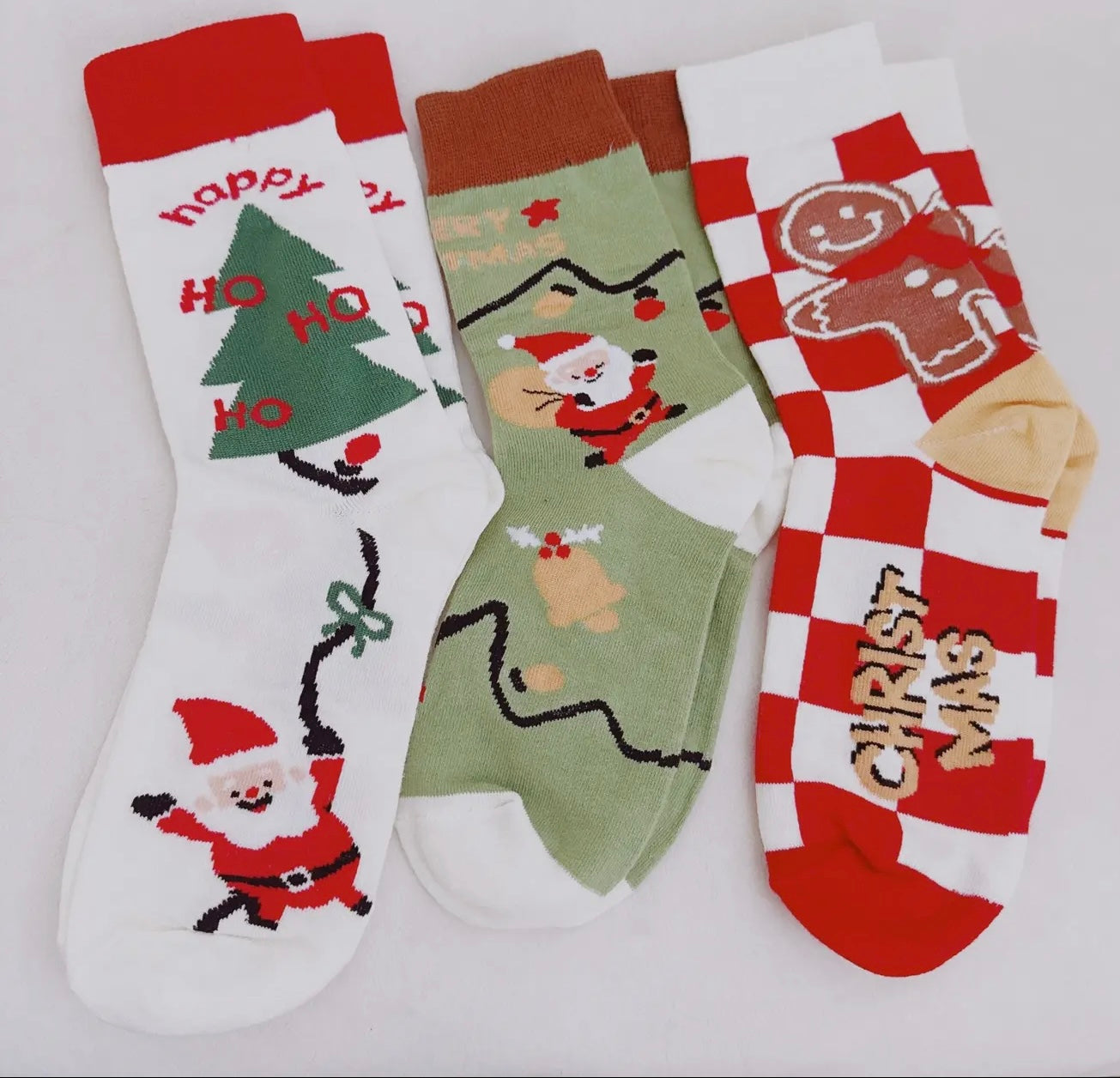 Festive Holiday Socks – Santa, Tree, or Gingerbread